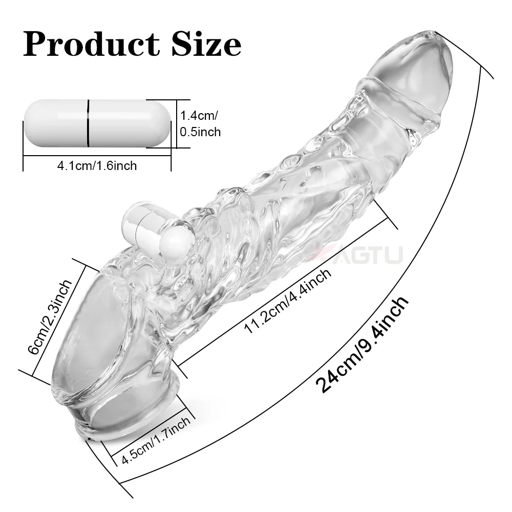 Reusable Penis Extender Dildo Silicone Sleeve Glans Delay Ejaculation Cockring Condom Vibrator For Men Couples Adult Sex Toys - Image 6