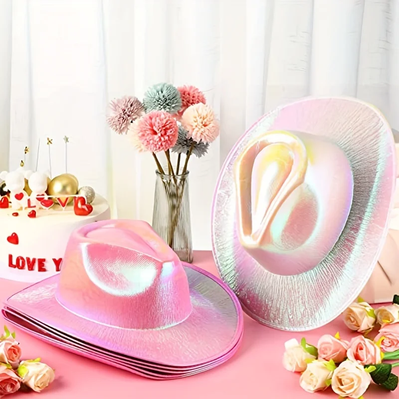 6pcs/set Party Y2K Cowboy Hats Trendy Shiny Glitter Jazz Fedoras Cap Candy Color Hip Hop Cowgirl Hat For Women & Men