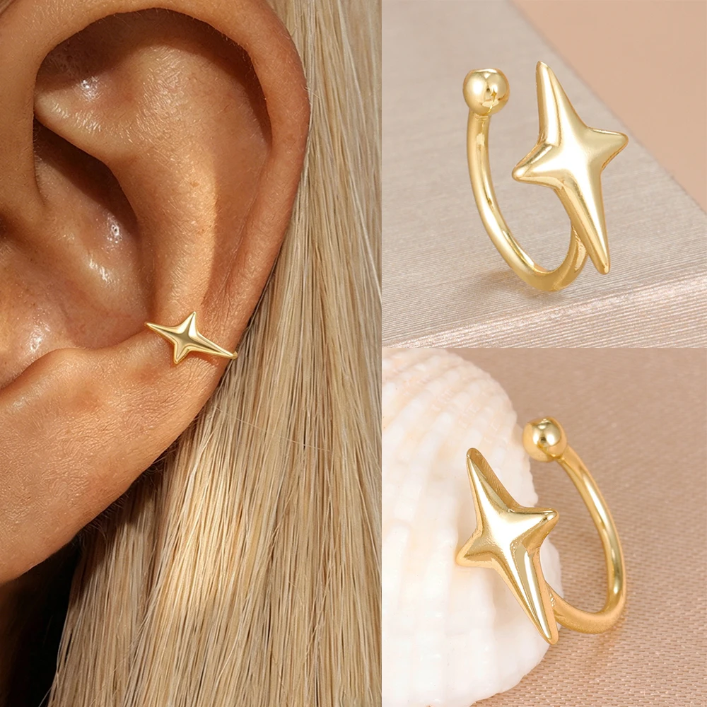 1PC Simple Cross Twinkle Star False Perforation Ear Clip For