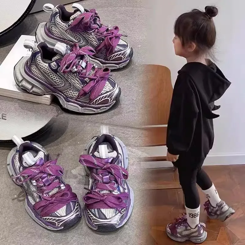 Children's Sneakers Chunky 2025 New Girls Basketball Shoes Fashion Versatile Kids Causal Boys Sports Shoes for School Breathable