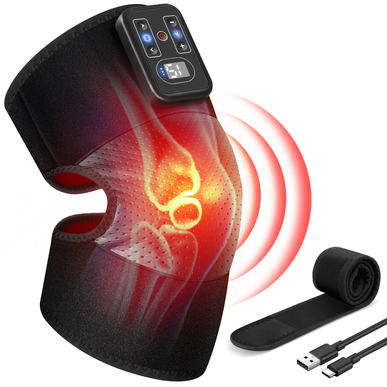 

Masgre Heating Pad for Knee Pain Relief Arthritis Cordless Brace with Massager Reusable Heat Wrap for Joints Rechargeable