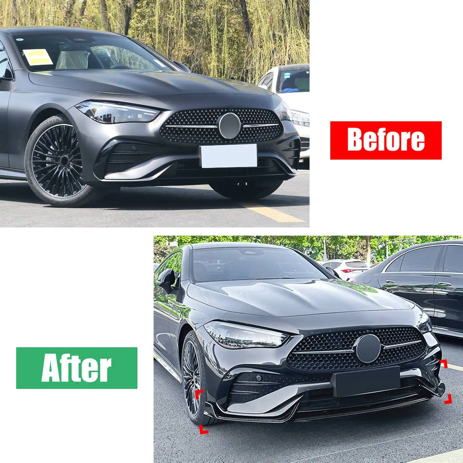 

Front Bumper Spoiler Lip Carbon Fiber Look/Gloss Black Lower Splitter Body Protector Kit For Mercedes Benz CLE Coupe C236 2024+