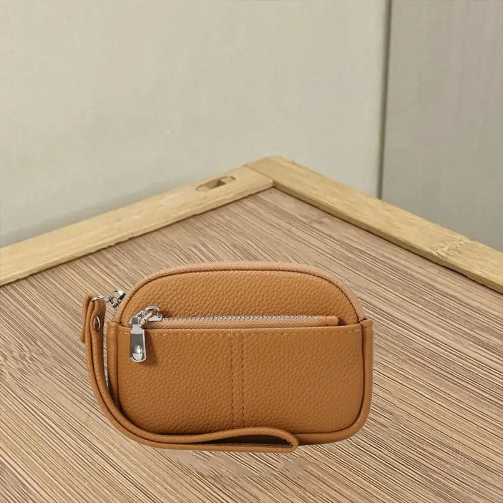 Porta carte Mini portafoglio in pelle PU Portachiavi Portamonete leggero con cerniera Borsa per chiavi da polso in stile coreano di grande capacità