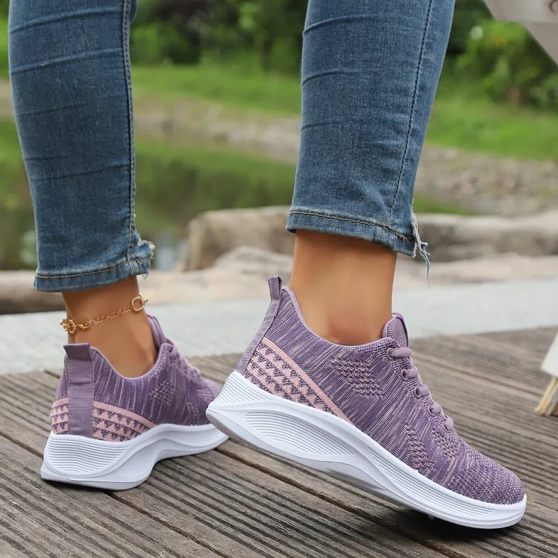 Purple Woman Designer Shoes 2024 New Breathable Mesh Women's Vulcanized Shoes Autumn Fashion Casual Lace Up Female Running Shoes