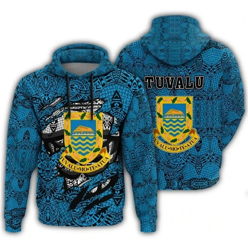 Vintage Tuvalu TV Flag Hoodies Street Men Hip Hop Personality Hooded Sweatshirts Fashion Long Sleeve Daily Running Pullovers