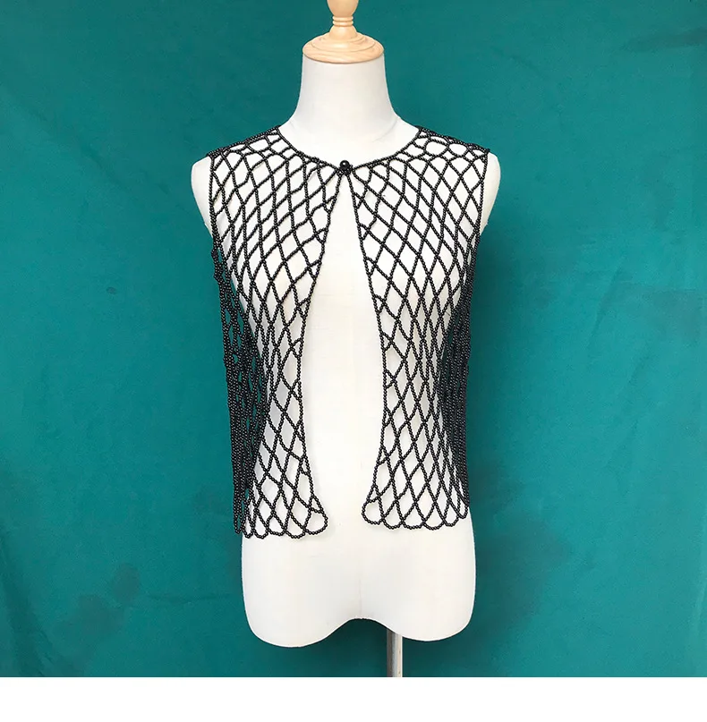 

Hand-woven pearl vest Cami Top Pearl Crop Top Spaghetti Body Chain Colorful Halterneck Backless exaggerated pure hand-woven