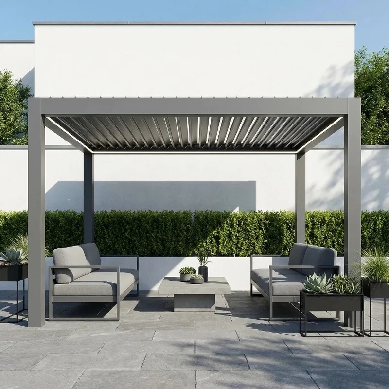 Opening Louvred Powder Coated Aluminium Alloy Outdoor Sunshade Pavilion