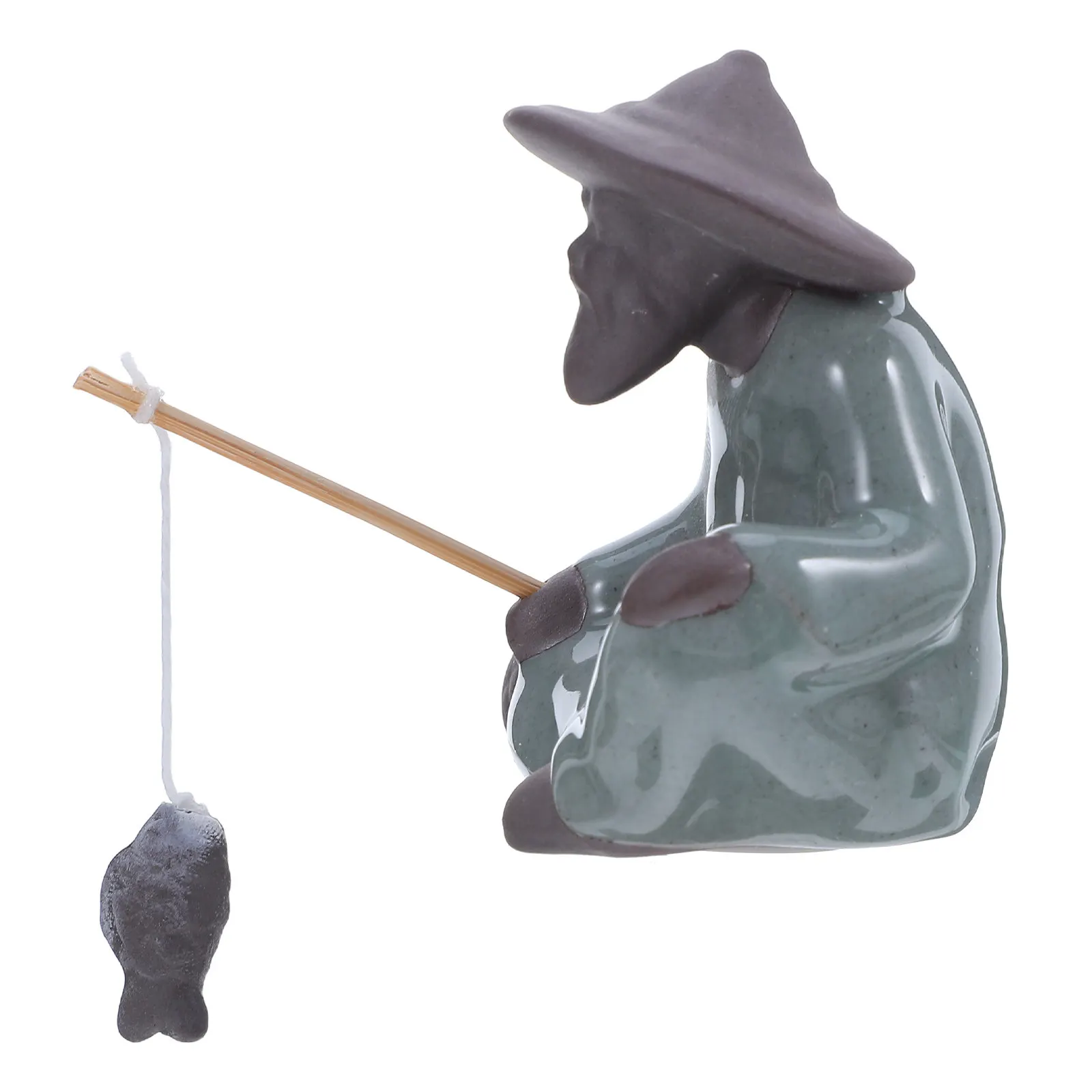 Mini Fisherman Ceramic Chinese Garden Statue Old Man Fishing Sculpture for Bonsai Aquarium Zen Landscape Decoration Patio