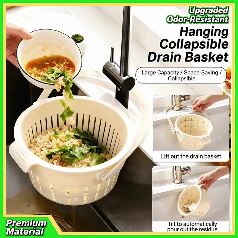 Collapsible Sink Drain Basket Retractable Hanging Food Strainer Filter Large Capacity Anti-clogging Fruit Washing Basket