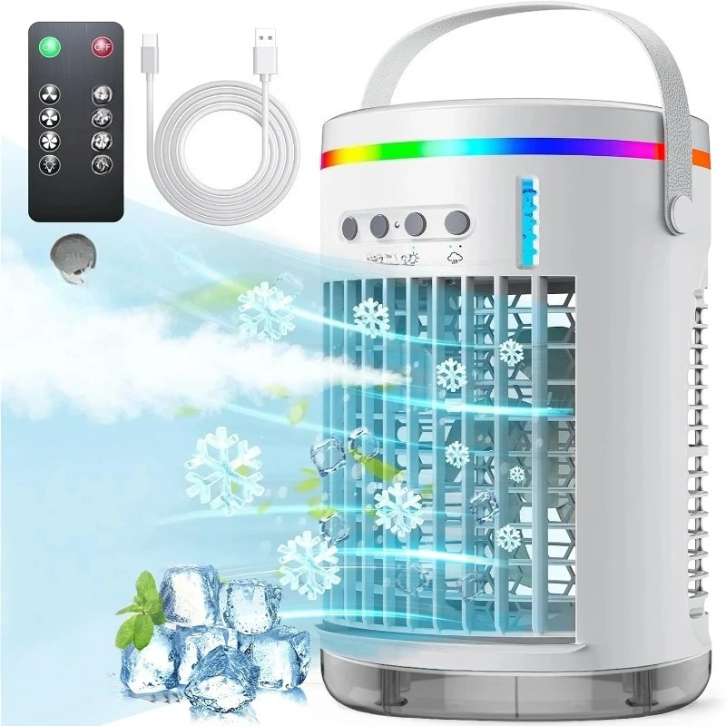Portable Air Cooler, Cooling fan, Air Conditioner Fan,1400ml,3 Speeds,with 7 Colors Light, USB Powered, for Room/Office/Desk
