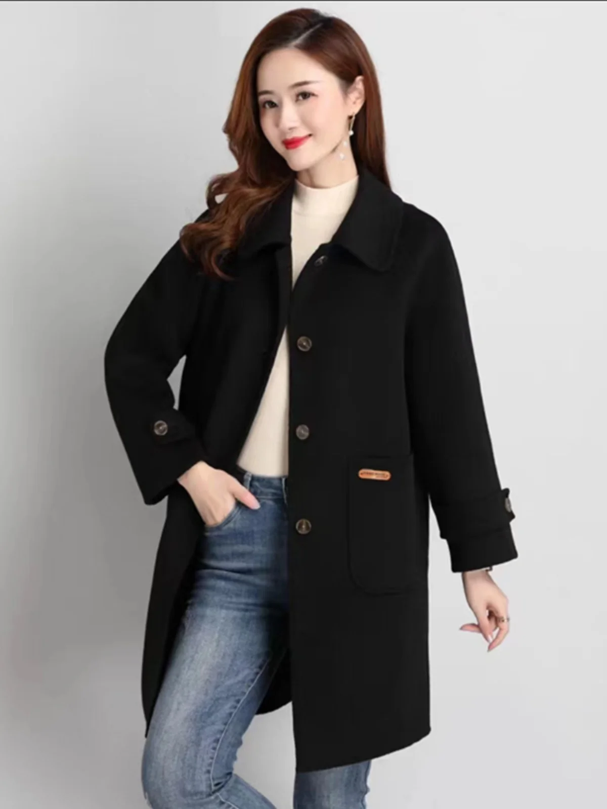 

Fashionable Women's Woolen Coat Loose Fit Mid-Length Korean Style Spring Autumn New Arrival Slimming Versatile Top