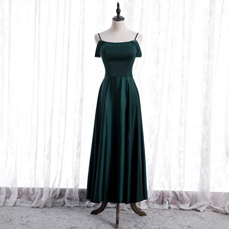 

Customized Evening Dress Green Satin Spaghetti Strap Lace up Floor-Length A-Line Plus size Woman Party Formal Gown B1131