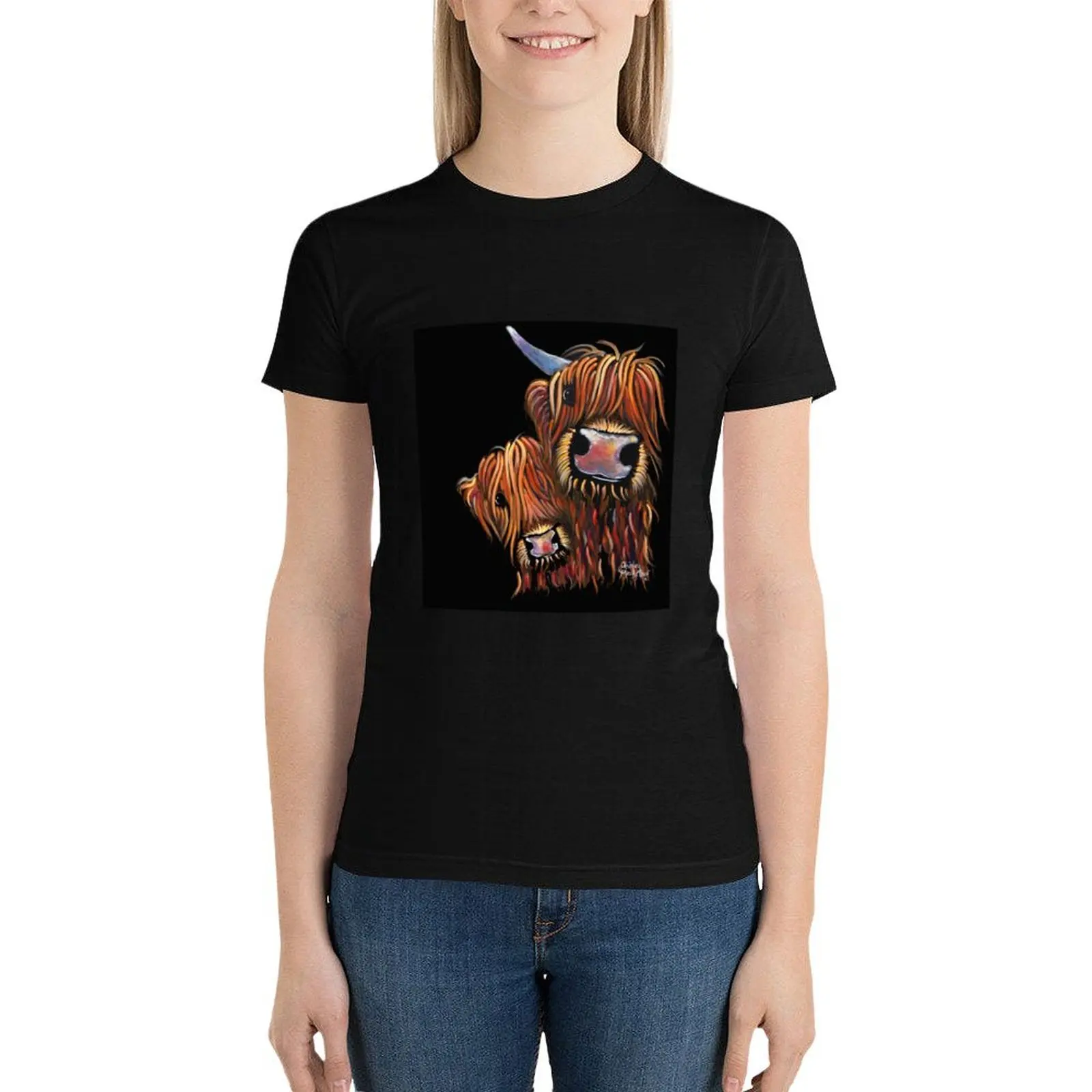 Scottish Highland Cows ' Daddy's Girl' by Shirley MacArthur T-Shirt animal print shirt for girls Blouse Woman clothes