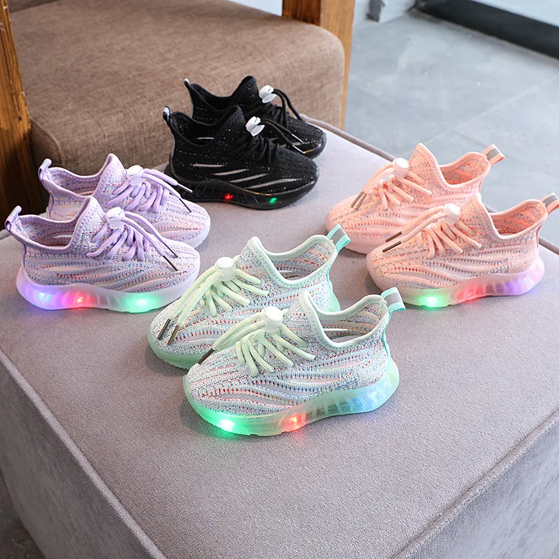 Children Glowing Sneakers Breathable Mesh Shoes Boys Girls With Light Up Sole Kids LED Luminous Shoes Antiskid Child Sneaker