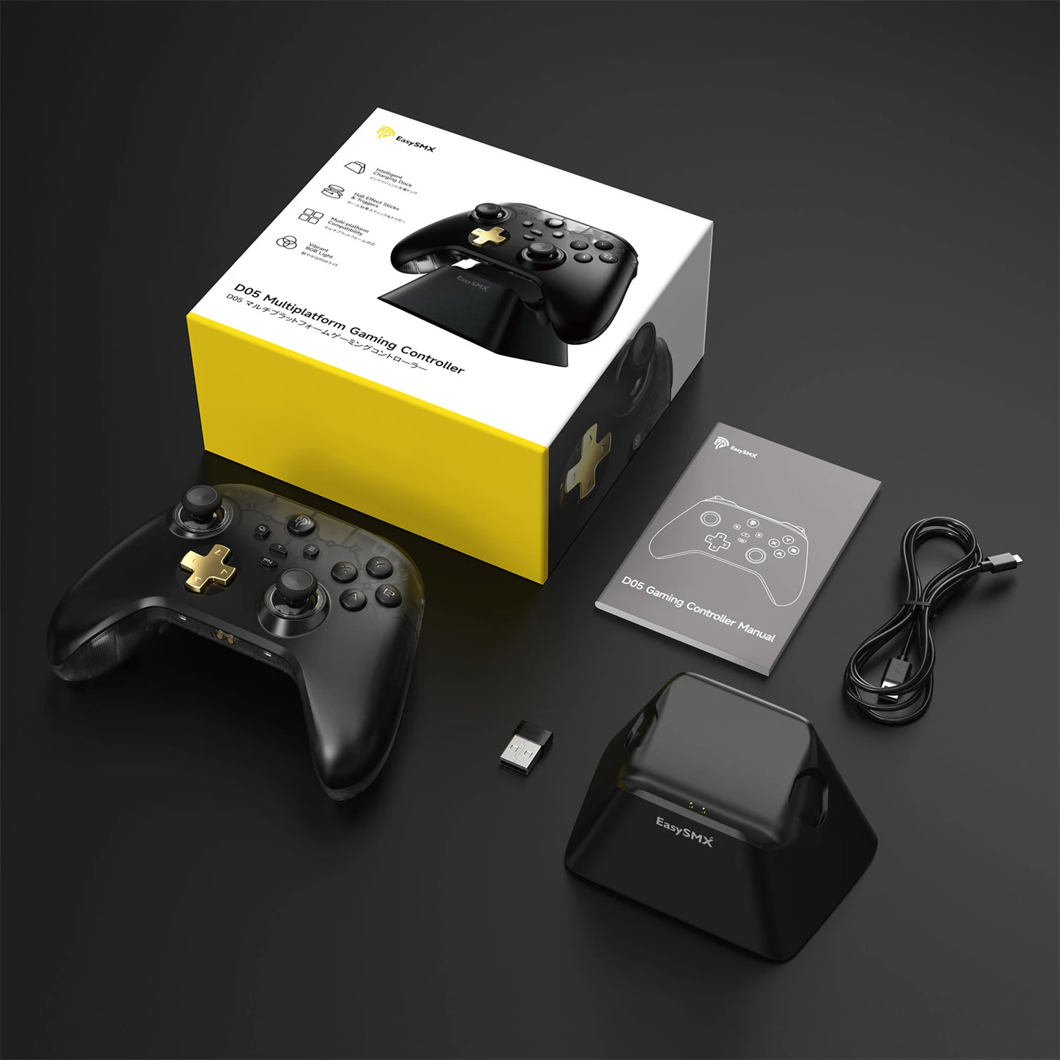 Contrôleur de jeu EasySMX D05 |   Joystick et déclenchement Hall |   2,4G/Bluetooth |   Multi-plateforme (PC/Apple/Android/Switch)