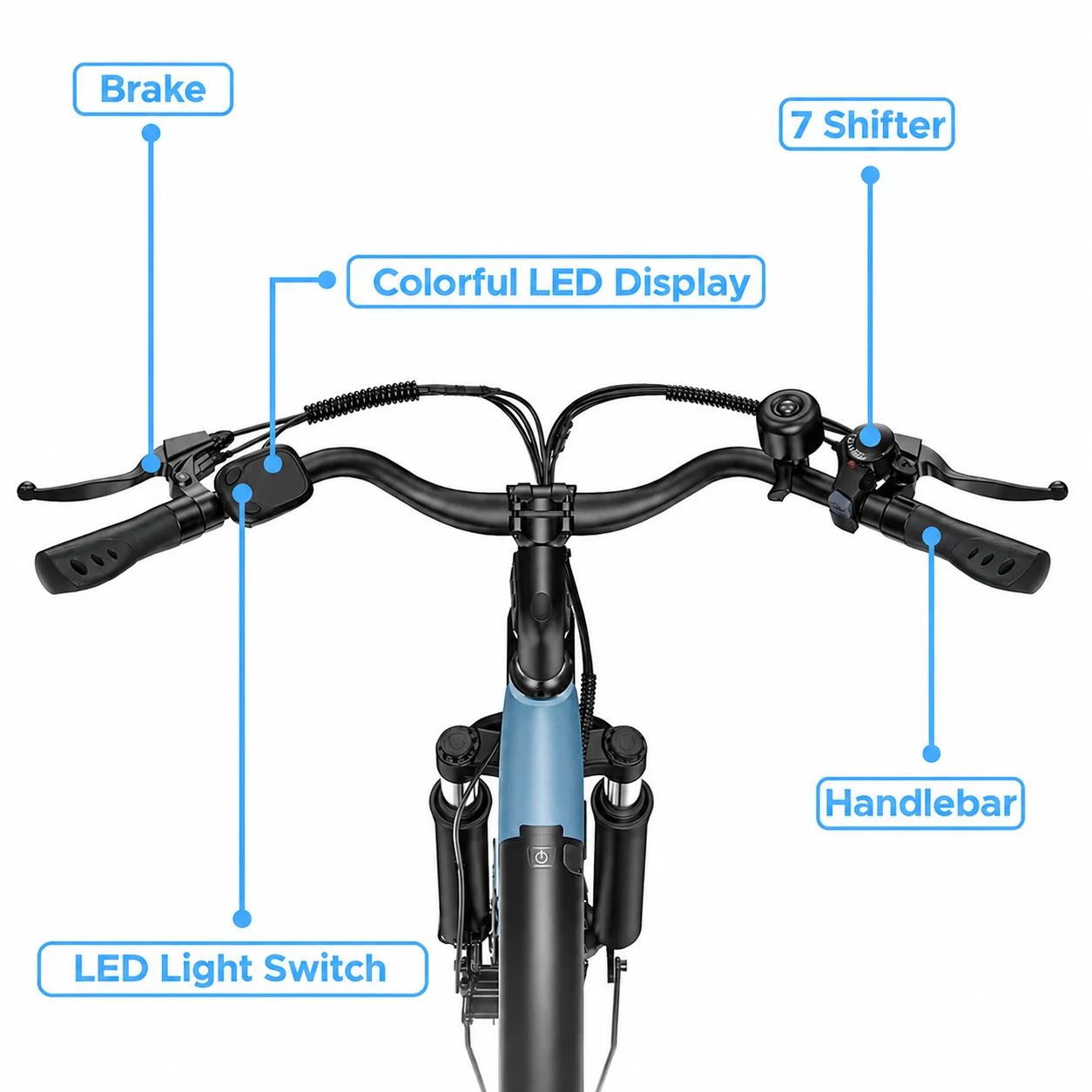 Bicicleta eléctrica urbana MileCity 1 de 26" de la marca HillMiles, con motor de 250 W, batería de 36 V y 13 Ah, gran autonomía de 100 km, velocidad máxima de 25 km/h, 7 velocidades y frenos de disco, ideal para paseos urbanos y excursiones de fin de semana.