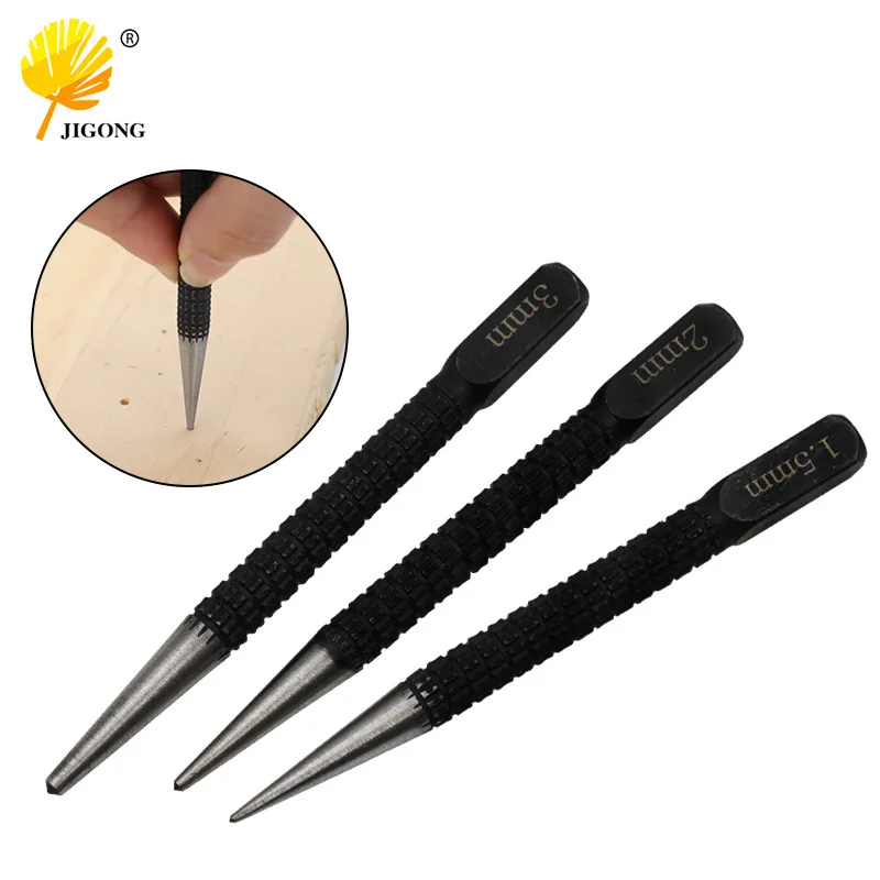 3-Piece black 1.5/2/3mm drilling positioning center punch for mechanical maintenance and installation building opening positioni