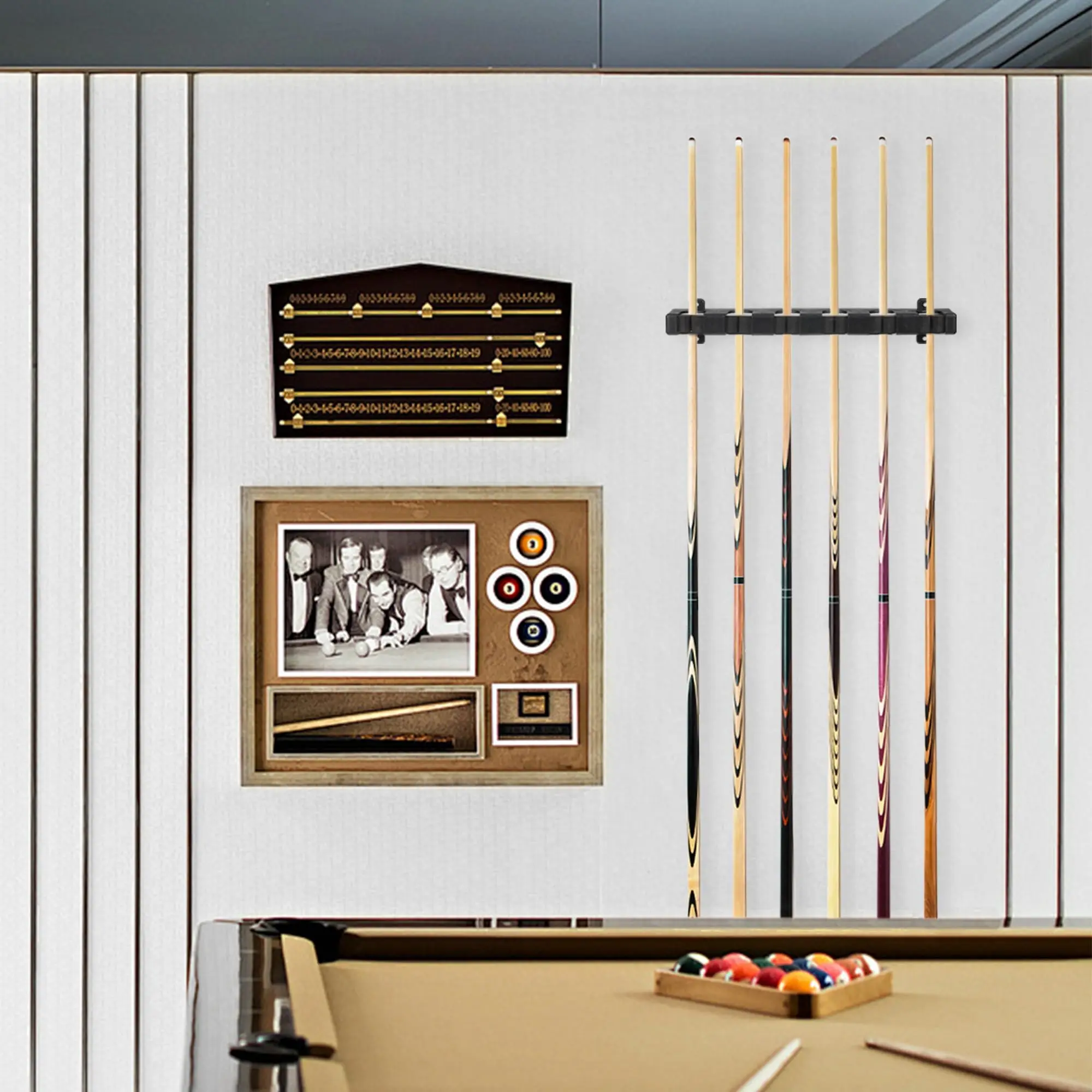 

Wall-mounted 6 Holes Billiard Rod Storage Rack Fishing Pole Holder Bracket Vertical & Horizontal Display Fixed Frame