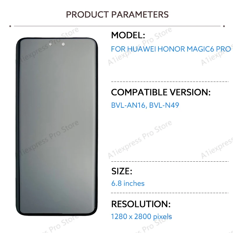 For Huawei Honor Magic6 Pro New Tested OLED LCD Touch Screen Display Assembly Replacement Repair Phone Spare Parts BVL-AN16 N49