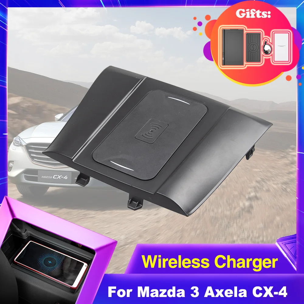 15W Car Wireless Charging Pad for Mazda 3 BM BN Axela CX-4 CX 4 2014~2022 Phone Holder Fast Charger Plate Tray Accessories