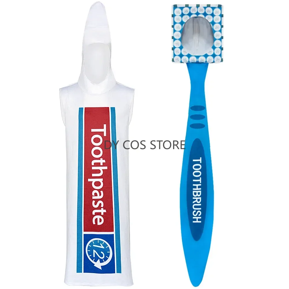 Halloween Funny Toothbrush Toothpaste Cosplay Costume Couple Fancy Jumpsuits Uniform Adult Man Woman Summer Carnival Party Suit
