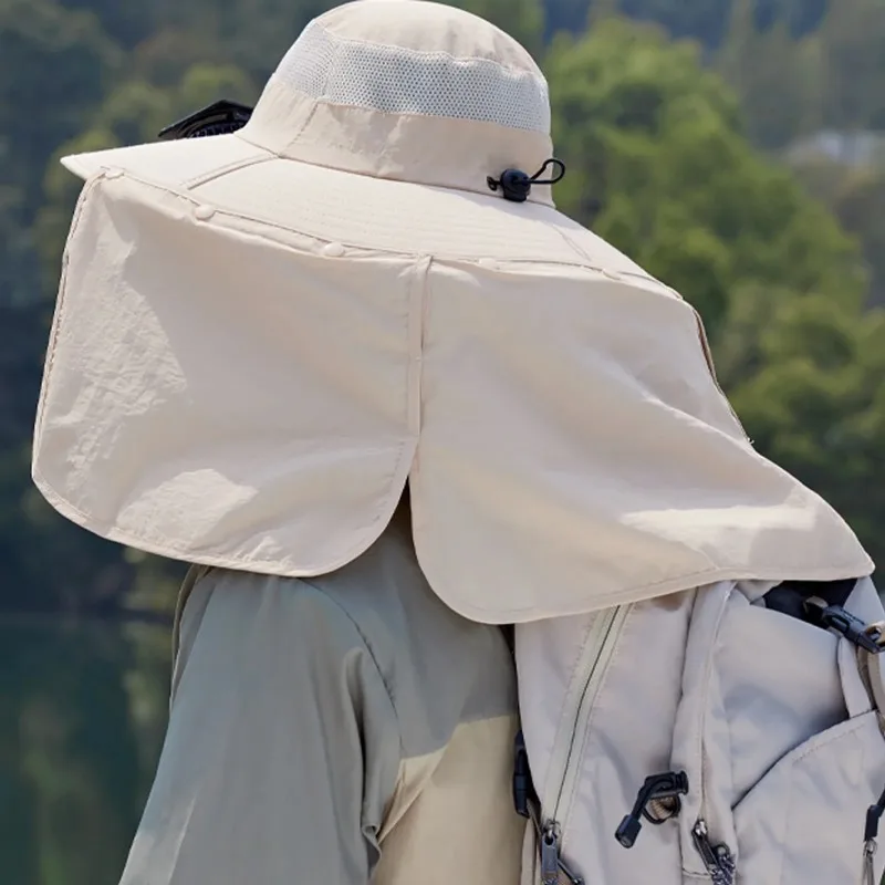 قبعة مروحة تبريد خارجية تعمل بالطاقة الشمسية مع حافة قابلة للتعديل - قبعة شمسية للحماية من الأشعة فوق البنفسجية لصيد الأسماك والمشي لمسافات طويلة والسفر في الصيف