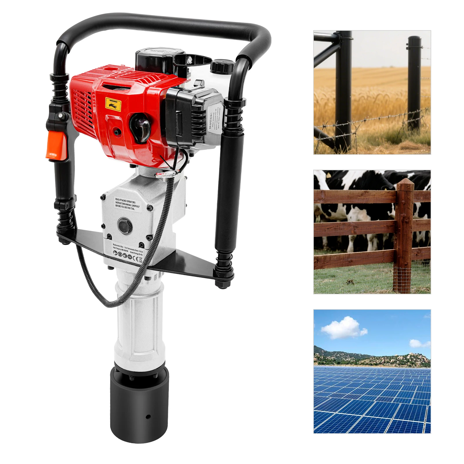 

52CC 2-тактный бензиновый сваебойный молоток 1900 Вт, ручной бензиновый молоток, 6500 об/мин, с воздушным охлаждением и 3-ходовой приводной головкой