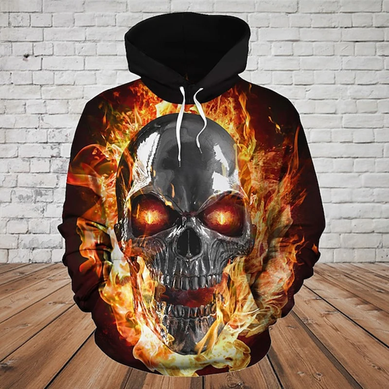 

Fashionable Flame Skull Printed Men's Hoodie Hip Hop Trendy Harajuku Oversized Sweatshirt Gothic Hoodie Autumn Hoodie