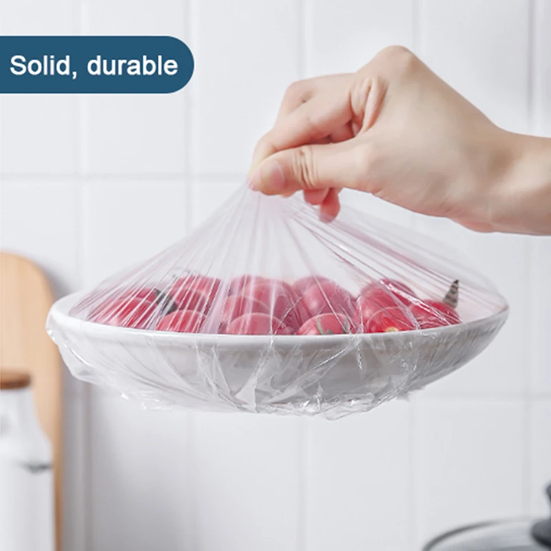 Cubierta desechable colorida para alimentos, envoltura de plástico elástica, PE de grado alimenticio, bolsa de película de mantenimiento fresco, cubierta de tazón desechable engrosada, 100 piezas
