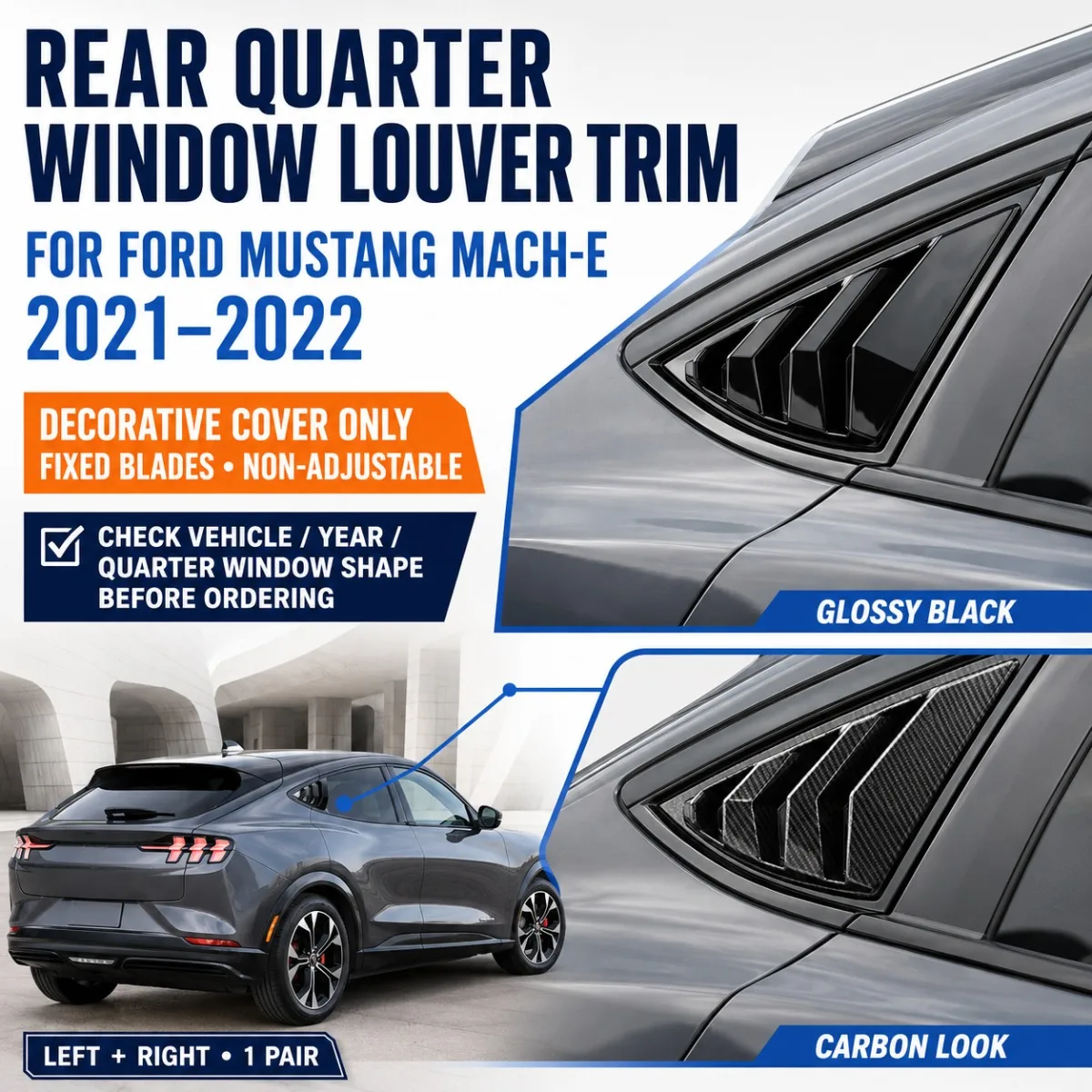 Car Rear Side Window Louver Cover,ABS Sport Decor Accessories For Mustang Mach E 2021 2022 Triangle Window Air Vent Shutter Trim