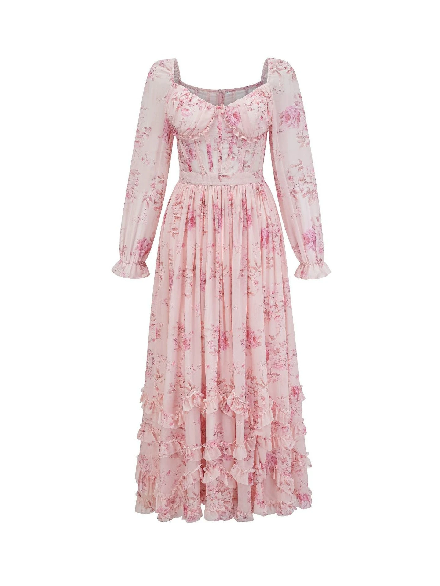 

New style wrapped chest printed dress high waist fishbone slim long skirt romantic banquet dress sweet skirt-GZXX483