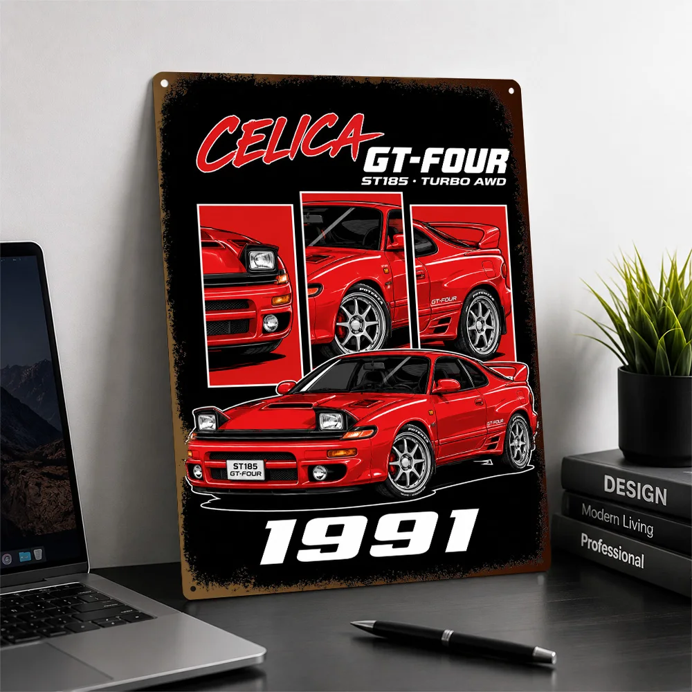 Japan Celica GT-Four ST185 Super Red Vector Rally Car Printed Poster Customized Metal Sign Bold Tribute Wall Art For An Office