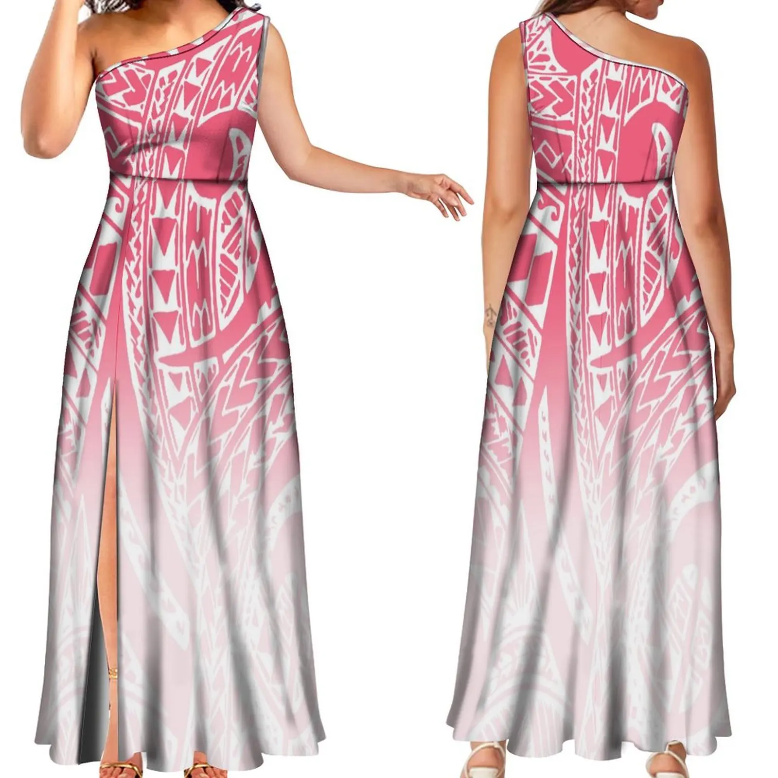 New Design 2025 Women'S Off-The-Shoulder Slit Dress Custom Polynesian Art Retro Print Samoan Fashion Evening Long Dress
