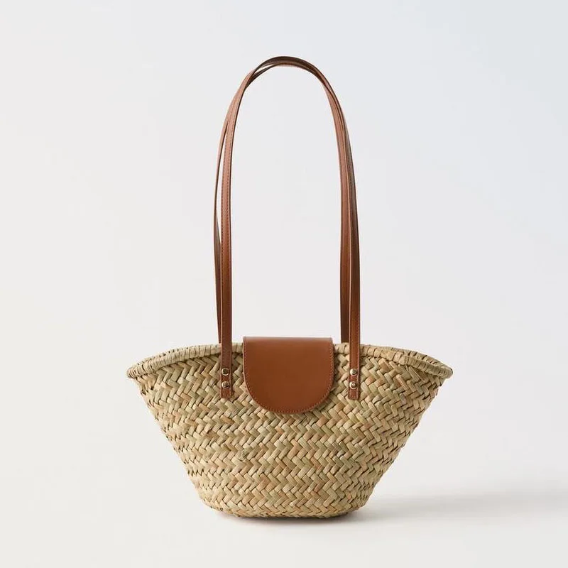 Bohemian Wicker Straw Basket Bag Summer Rattan Bags for Women Handbags 2024 Handmade Woven Shoulder Bag Bali Travel Beach Bags