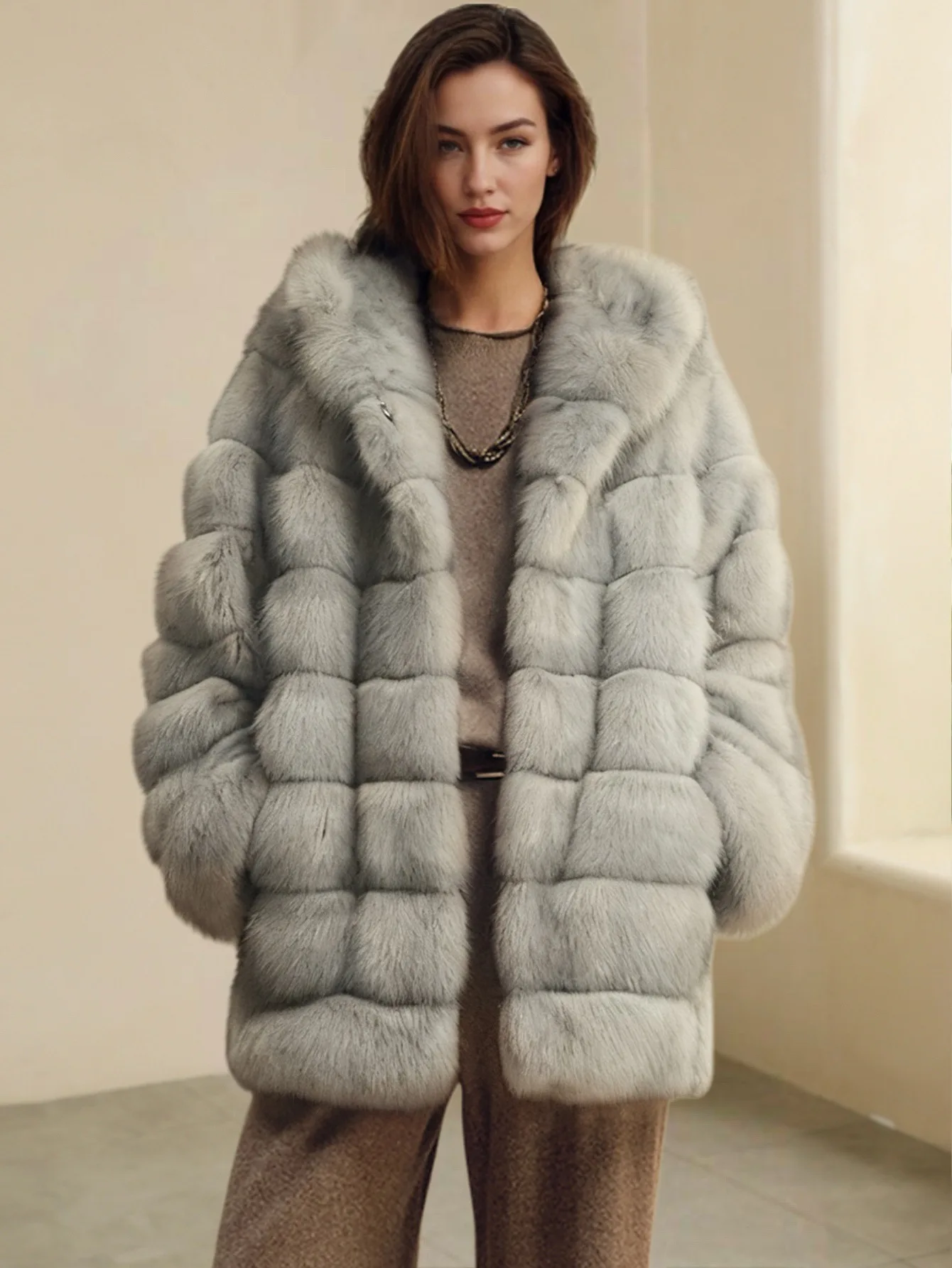 Winter Warm Faux Fur Coat Women Loose Quilted Fur Jacket Long Hooded Quilted Coat Lady New in Outerwear Fashion Fluffy Coat
