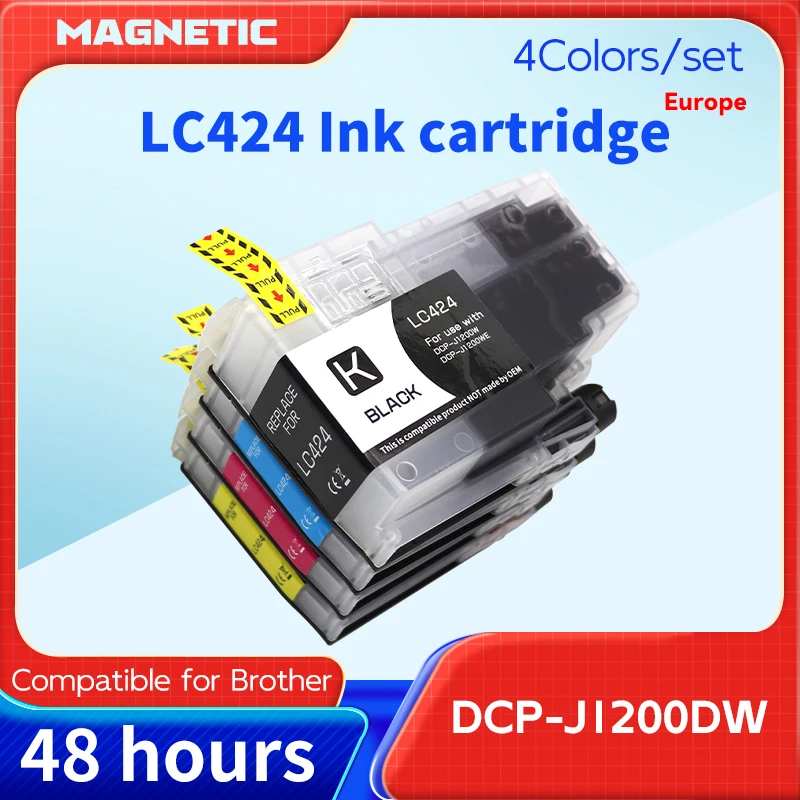

Совместим с принтером Brother DCP-J1200DW Многофункциональная универсальная машина, НОВЫЕ 4-цветные стандартные чернильные картриджи LC424 LC424