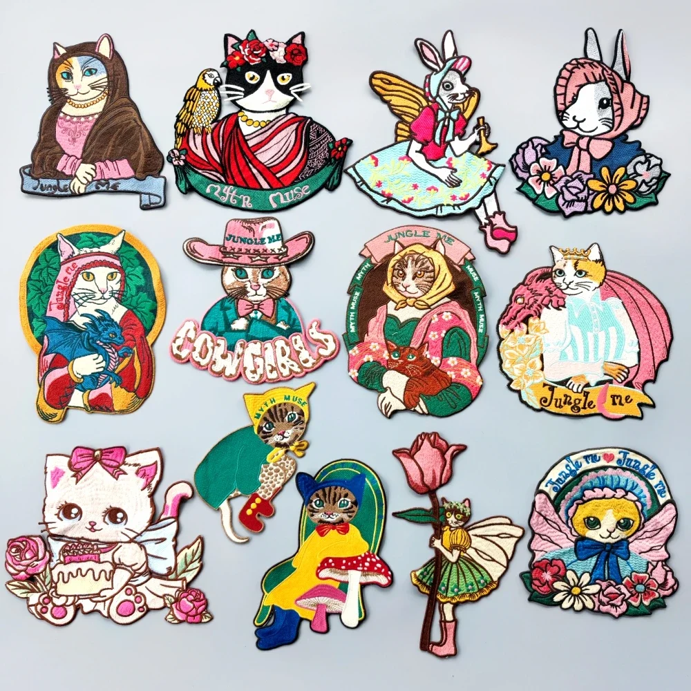Embroidery Cat Patch Animal Cartoon Towel Patches,chenille Bears Girls Badges,rabbits Appliques for Clothing WF237241
