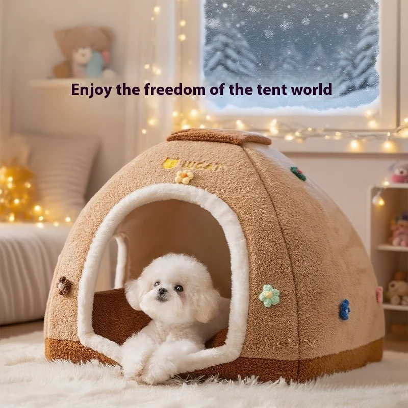 All-Season Enclosed Pet Tent Bed Foldable Winter Warm Cat House Cozy Small Dog Sleeping Nest Portable Soft Plush Cave