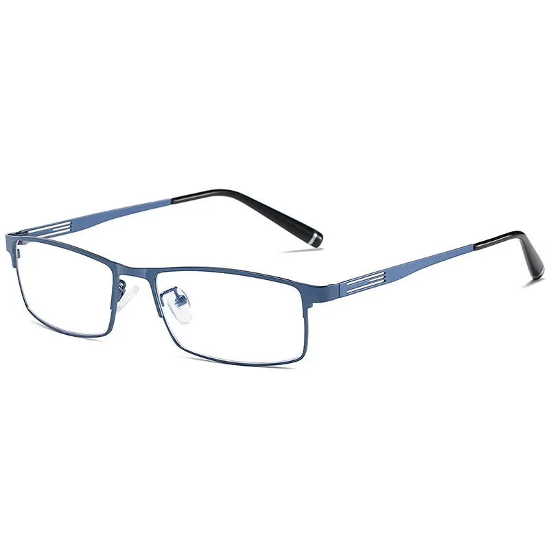 2024 Fashion Full Frame Men\'s Anti Blue Light Square Myopia Glasses Metal Student Prescription Glasses 0-0.5-0.75-1.0 To -6.0