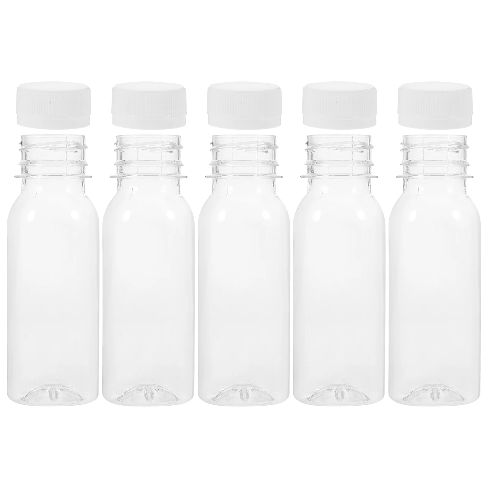 

5Pcs Clear Plastic Milk Bottle Empty Beverage Container Leakproof Caps Smooth Surface Portable Juice Storage Bottles