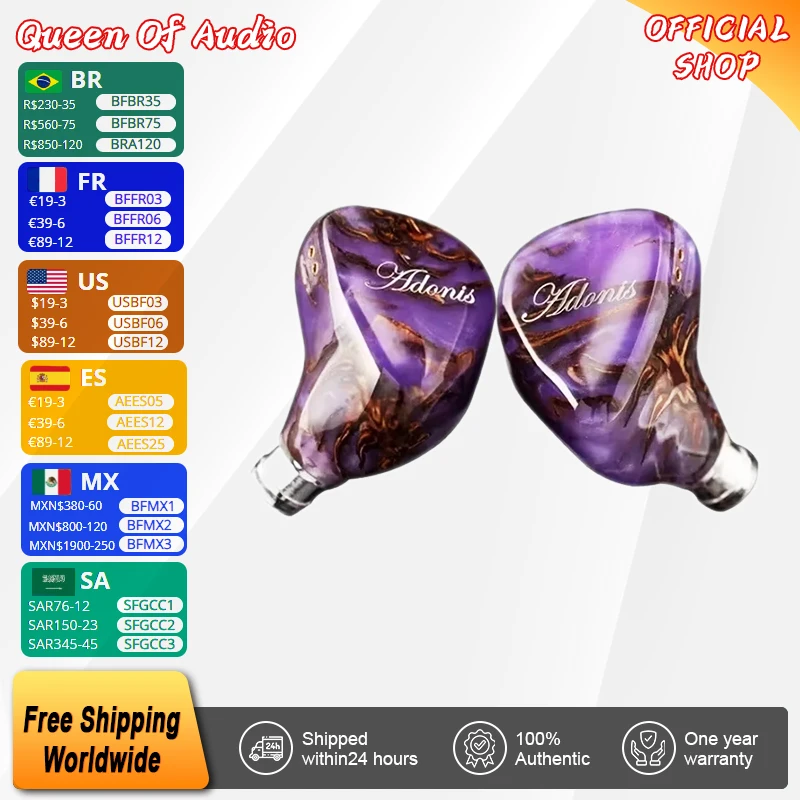 QoA Adonis New 1DD+2BA Hybrid In Ear Earphones Pinecone Resin Shell IEMs 3.5+4.4mm Plug 0.78 2pin Cable Kinera HiFi Headphone