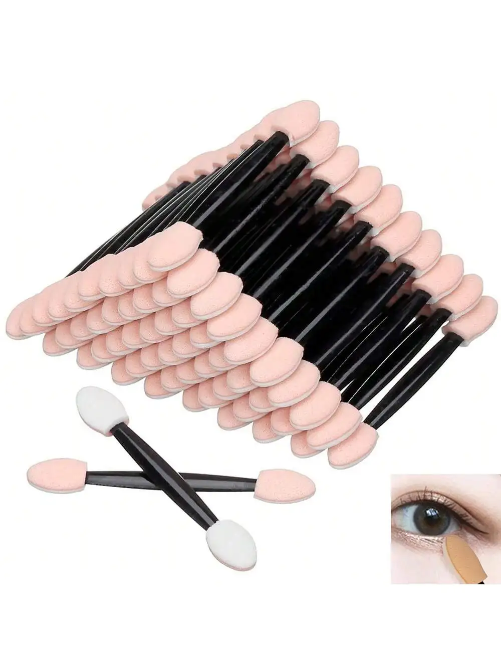 Disposable Eyeshadow Brush Sponge Tipped Oval Makeup Tool Dual Sides Eyeshadow Brush Comestic Applicator for Girls Lady Women D