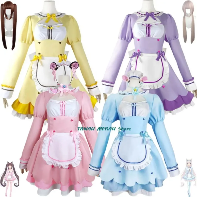 Gioco Anime Nekopara Chocola Vanilla Costume Cosplay Parrucca Abito da cameriera Lolita Servo Gonna Donna Sexy Kawaii Festa di compleanno Vestito