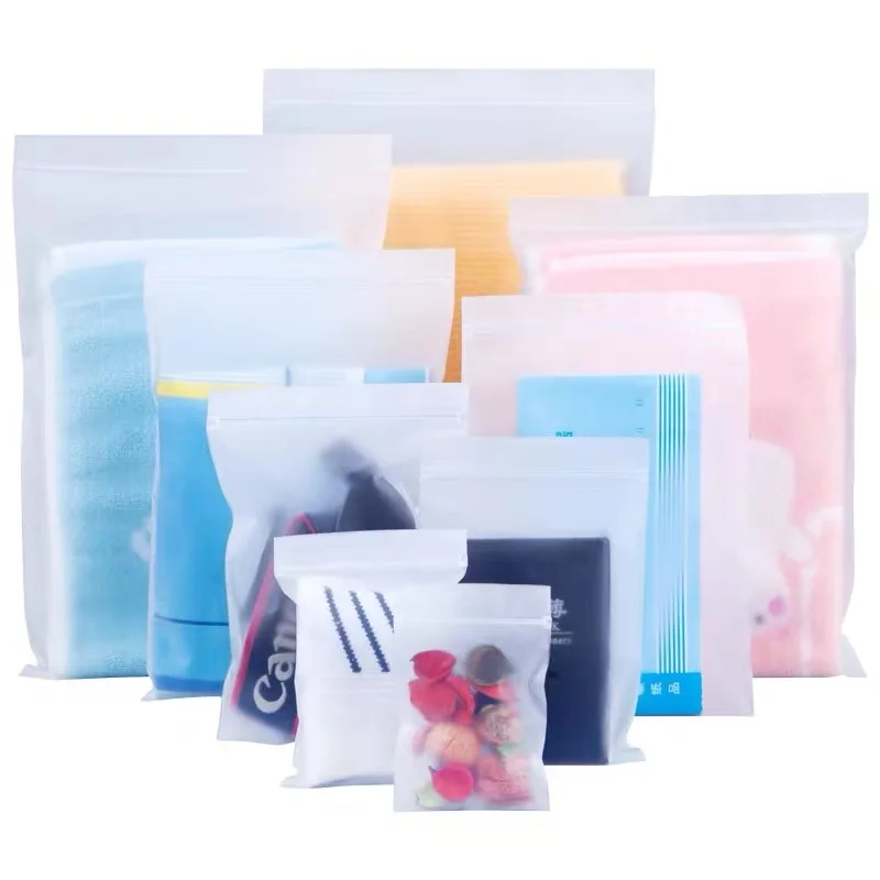 100Pcs CPE Frosted Zip Lock Plastic Bags Self-sealing Transparent Small Large Reusable Ziplock Clear Clothing Storage Pouches