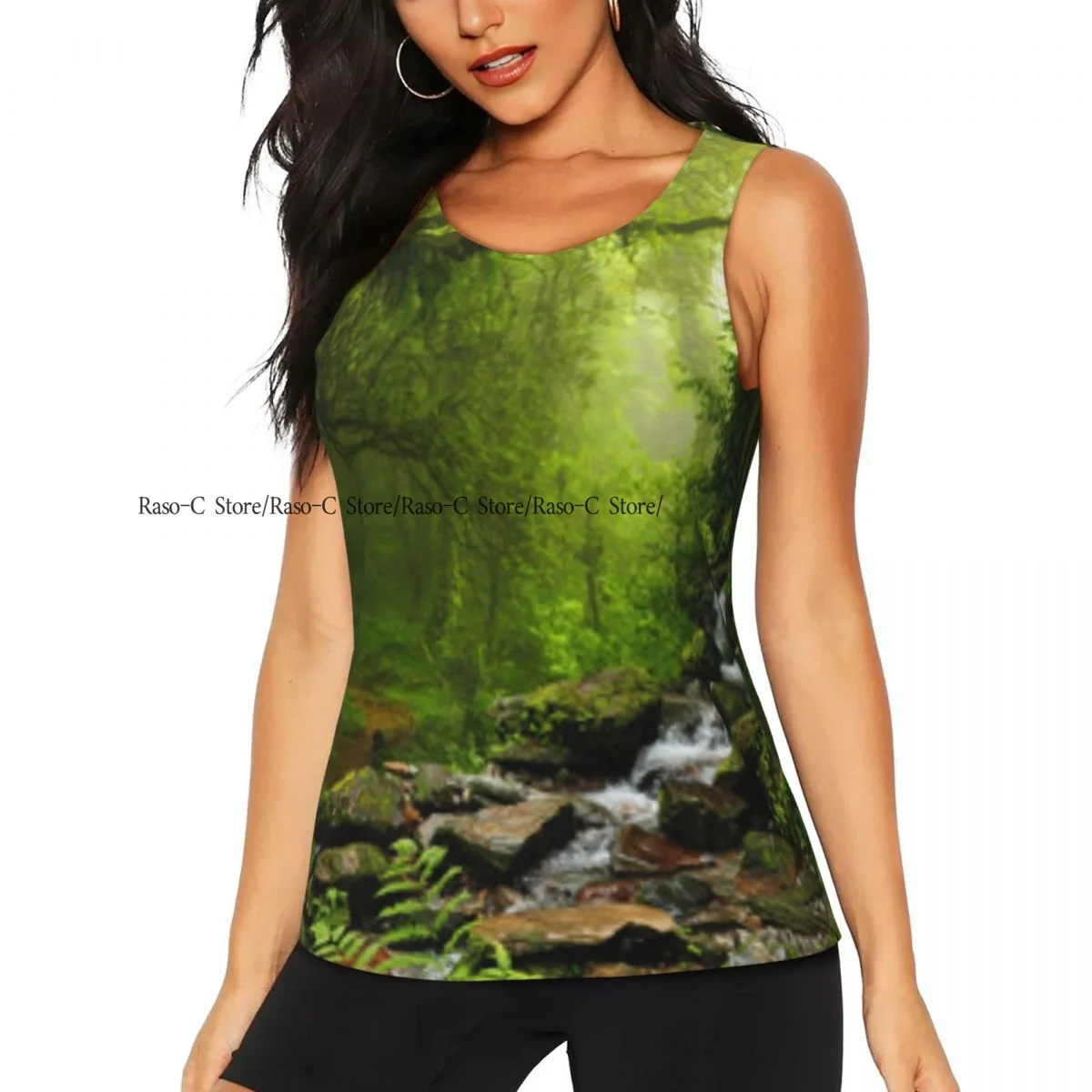 

Women's Workout Tank Tops Quick Dry Sleeveless Athletic Shirts Nature Woods Idyllic Forest Greenland Dreamy Mystic Gym Yoga Tops