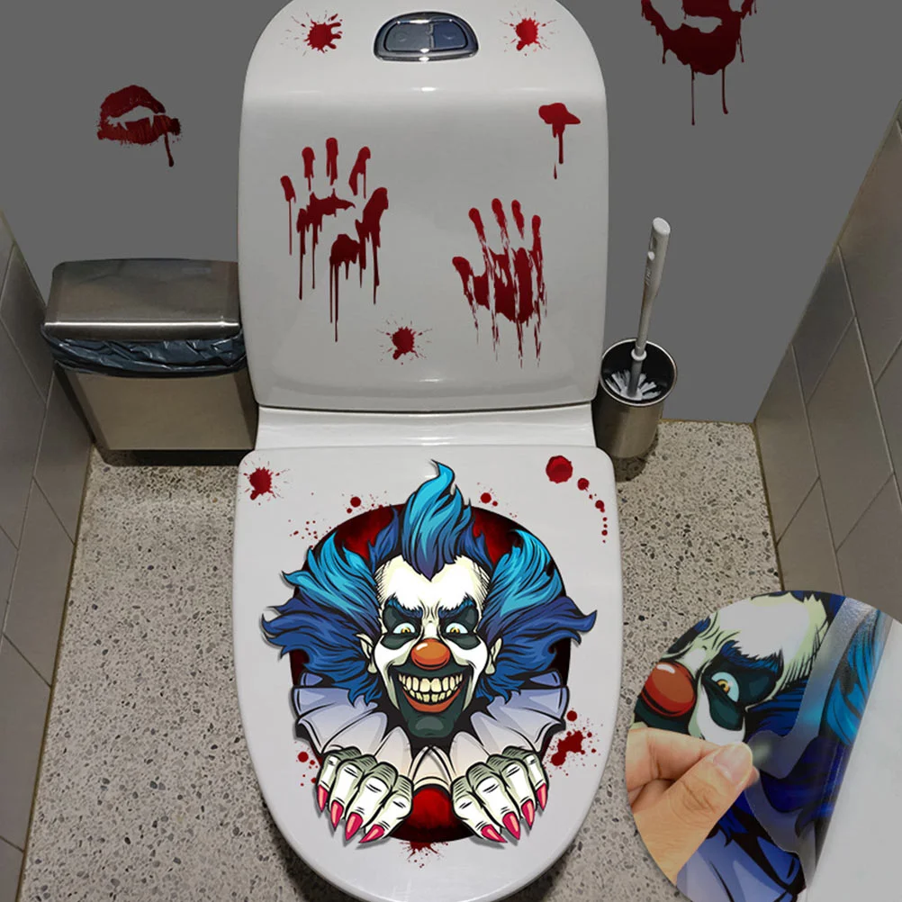 Stickers Halloween Circus Clown Happy Day Toilet Decals Decoration Scary Bloody 40X30CM Bathroom Hand Red Terrified Seat