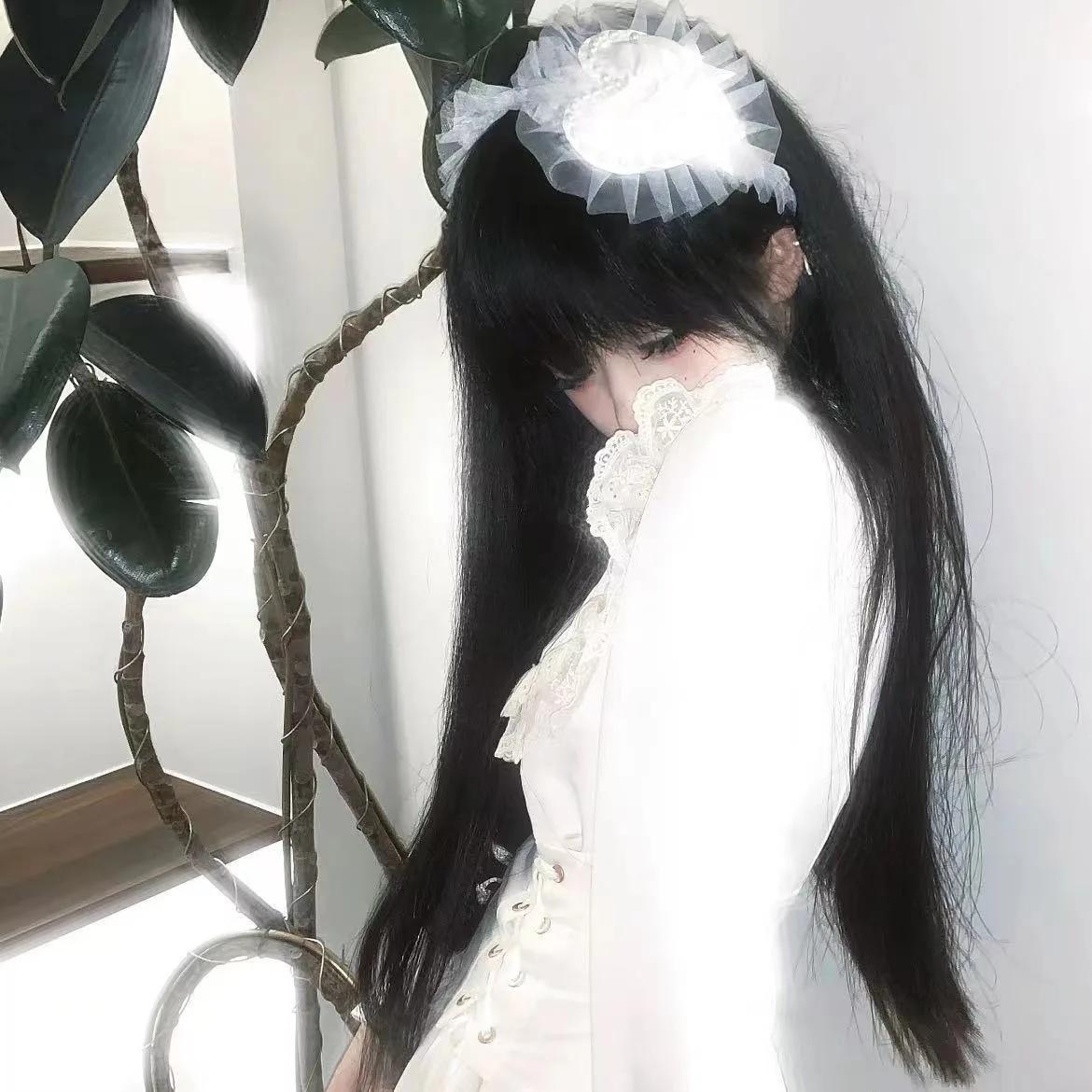 

Заколки для волос с белой лентой и бантом, заколки для волос с жемчужным сердечком, кружевная повязка на голову в стиле Лолиты для девочек, милый головной убор для косплея аниме-горничной