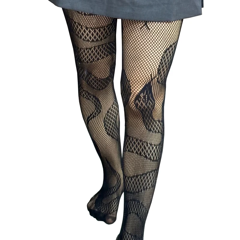 Y2K Women Gothic Hollow Out Pantyhose Lolita Thigh Fishnet Stockings Cosplay JK Spicy Girls Black Sexy Thin Ins Tide Lace Tights