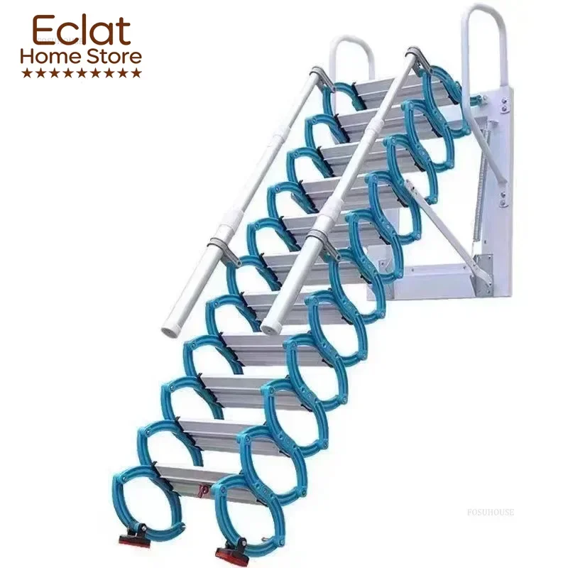 Telescopic Carbon Steel Ladders for Home Indoor Outdoor Wall-mounted Folding Step Ladder Space-saving Attic Lift Staircase r