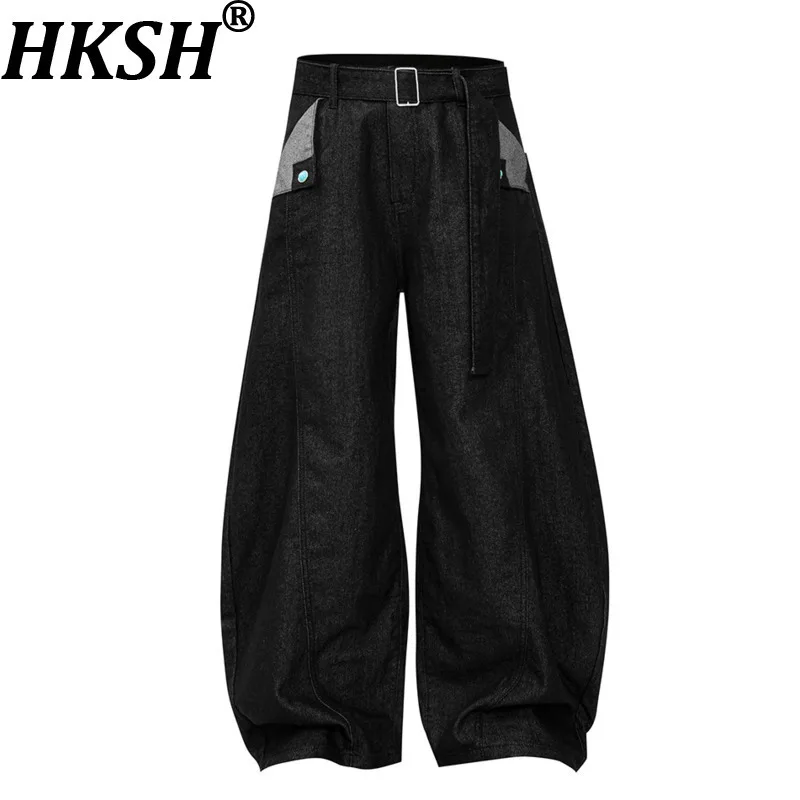 

HKSH Spring Summer Men's Original Design Casual Streetwear Jeans Belt Pocket Zipper Trendy Dark Techwear Chic Denim Pants HK7522